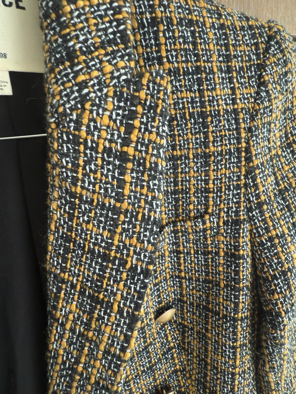 L'AGENCE Navy and Gold Tweed Double-Breasted Blazer - Picture 2 of 2
